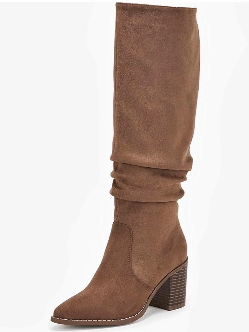 Women's Brown Suede Slouchy Block Heel Pointed Toe Boots 9.5